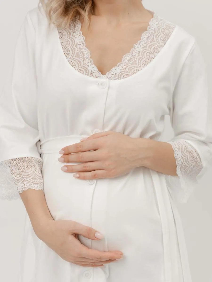 Халат домашний для беременных и кормления молочный