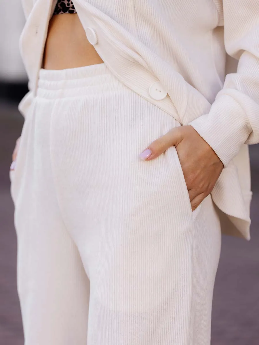 Костюм вельветовый бомбер брюки молочный