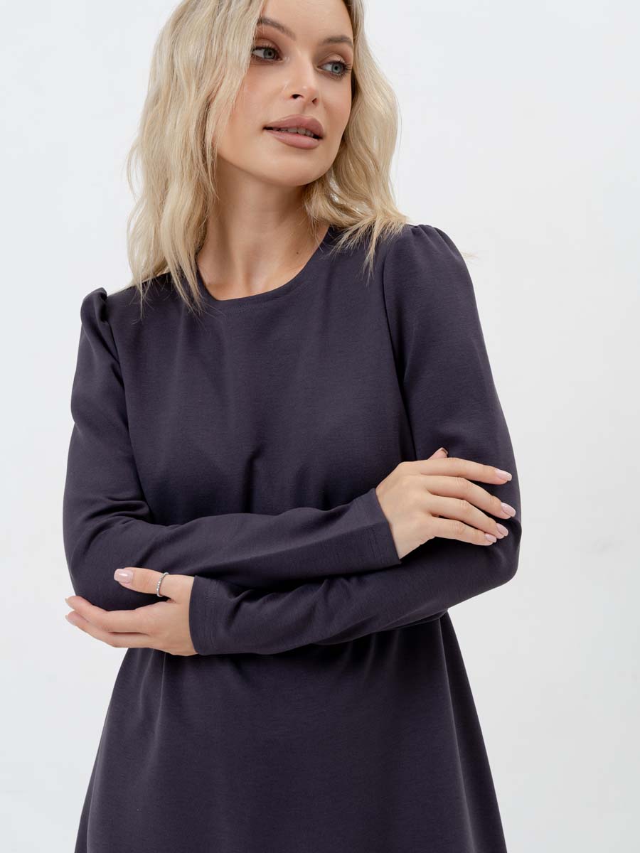 Платье для беременных и кормящих с длинным рукавом в офис антрацитовый