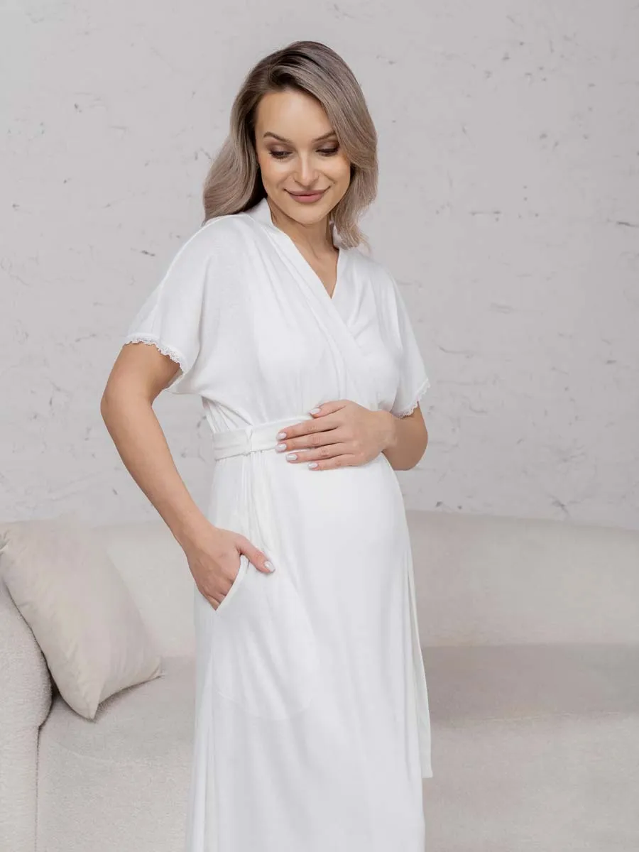 Халат с сорочкой для беременных и кормящих молочный