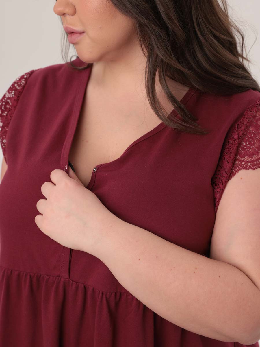 Комплект халат с сорочкой большие размеры костюм в роддом бордовый