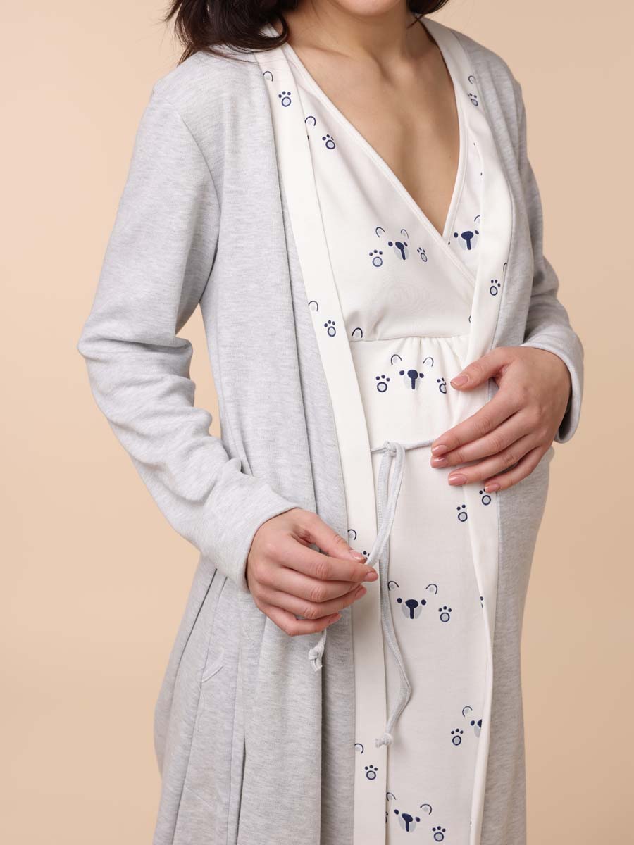 Комплект женский для беременных и кормящих 19230 серый_меланж/молочный