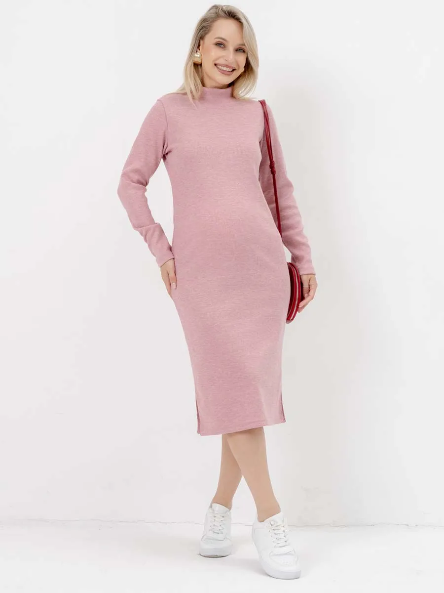 Платье для беременных с длинным рукавом осеннее в офис пудровый