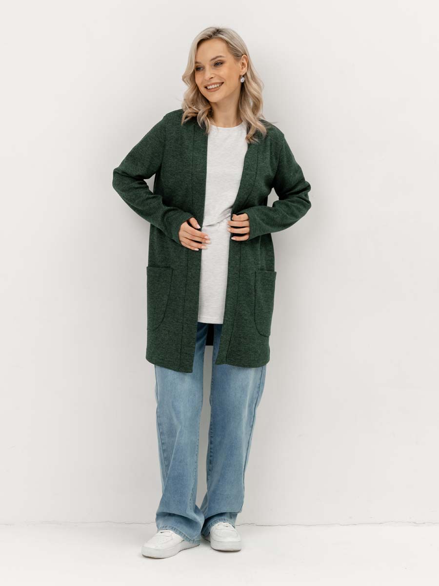 Жакет удлиненный трикотажный кардиган для беременных зеленый