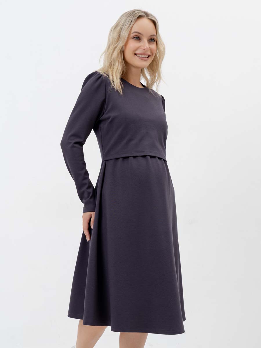 Платье для беременных и кормящих с длинным рукавом в офис антрацитовый