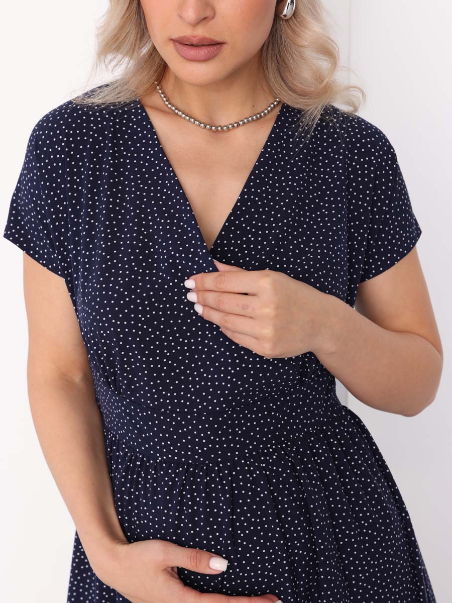 Платье летнее в офис 72312 для беременных и кормящих синий/белый