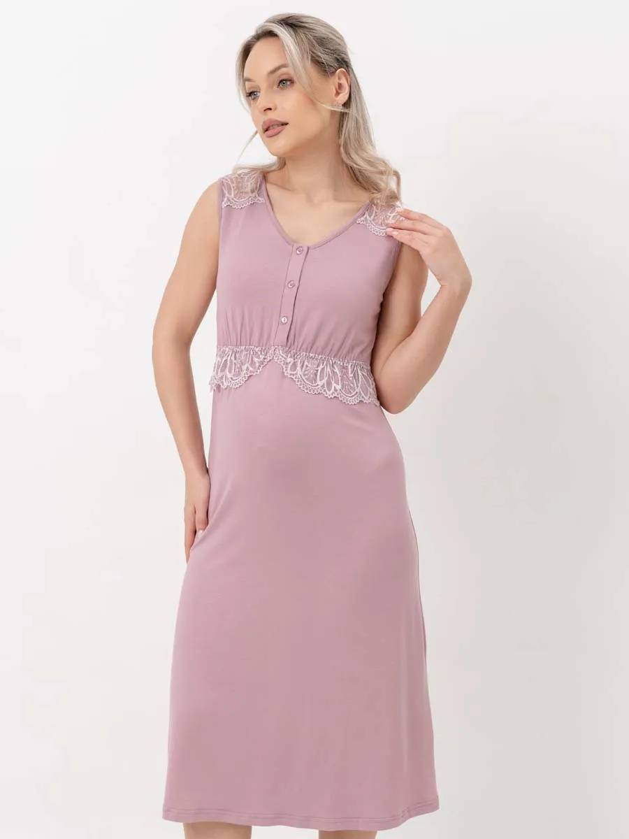 Ночная сорочка в роддом для беременных и кормления пудровый