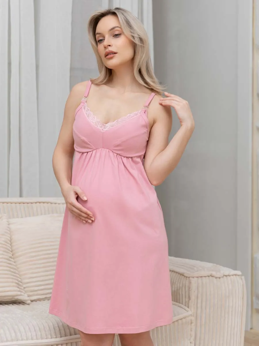 Ночная сорочка в роддом ночнушка для беременных и кормящих пудровый