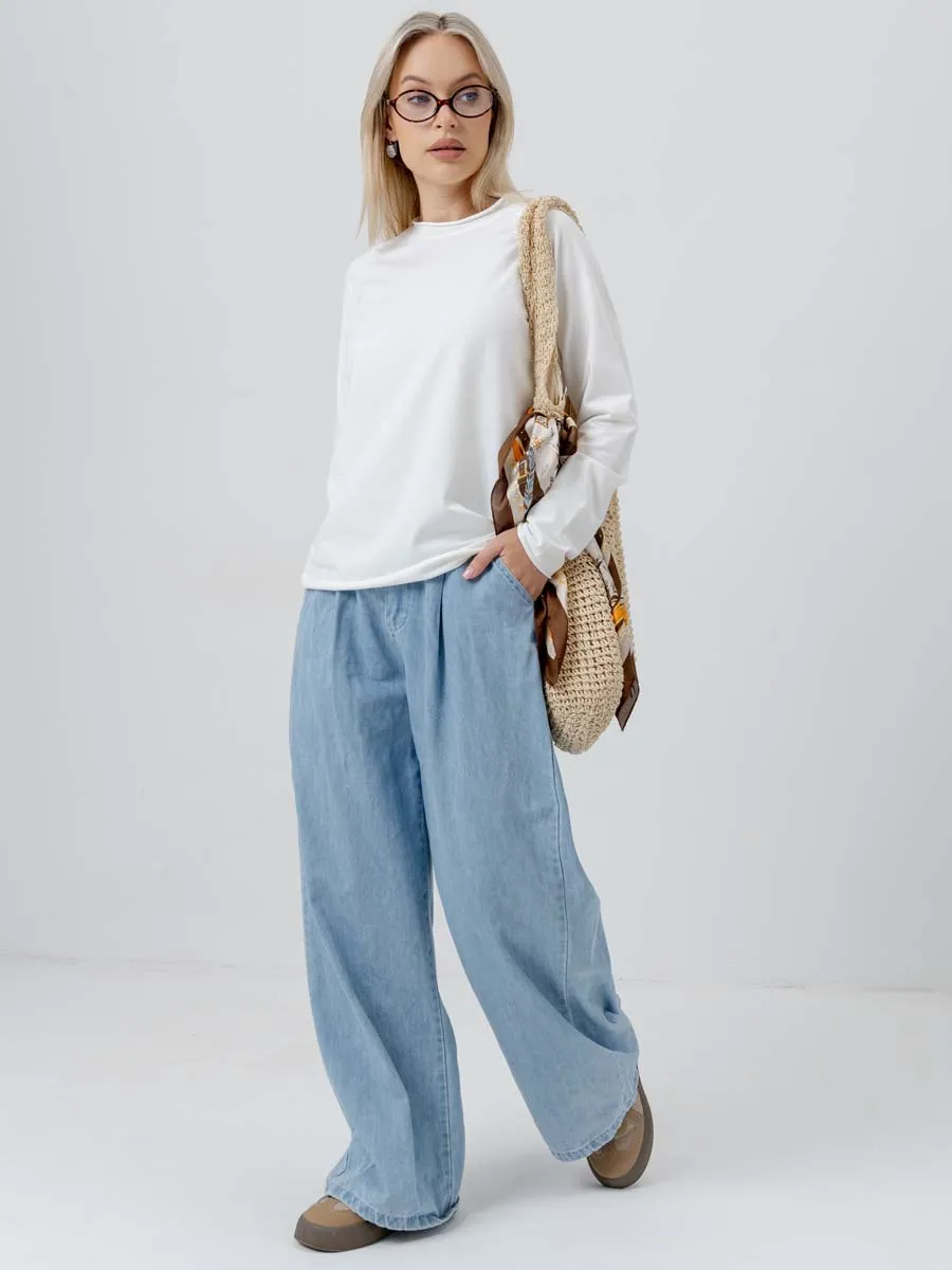 Лонгслив базовый с длинный рукавом джемпер хлопок молочный