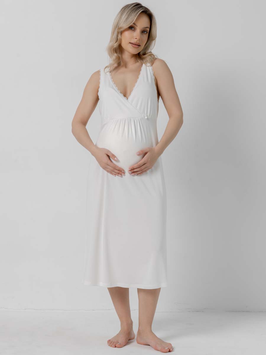 Костюм для беременных халат и сорочка в роддом для кормящих молочный