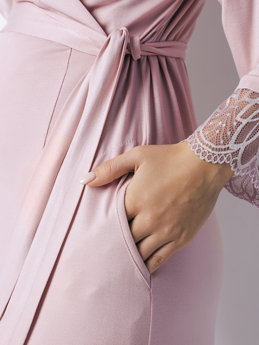 Костюм кружевной халат с сорочкой для беременных 28932 розовый/28932009