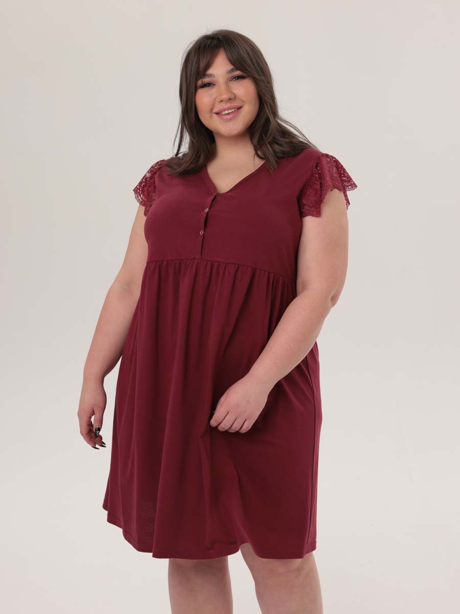 Комплект халат с сорочкой большие размеры костюм в роддом бордовый