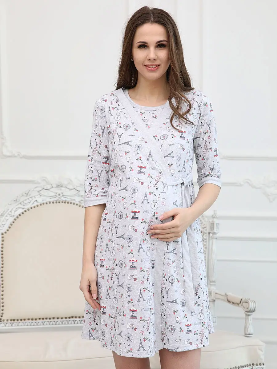 Костюм для беременных и кормящих серый_меланж/белый