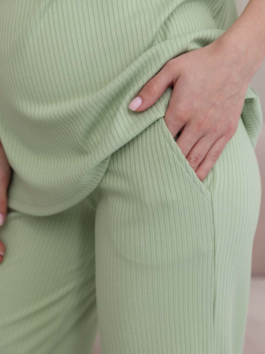 Костюм лапша летний брючный для беременных и кормящих 14132 фисташковый/оливковый