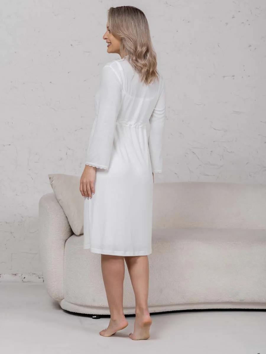 Халат с сорочкой для беременных и кормящих молочный