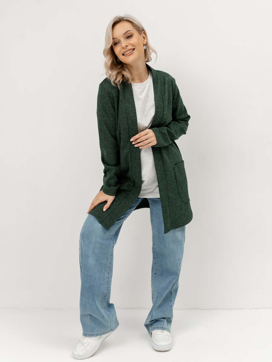 Жакет удлиненный трикотажный кардиган для беременных зеленый