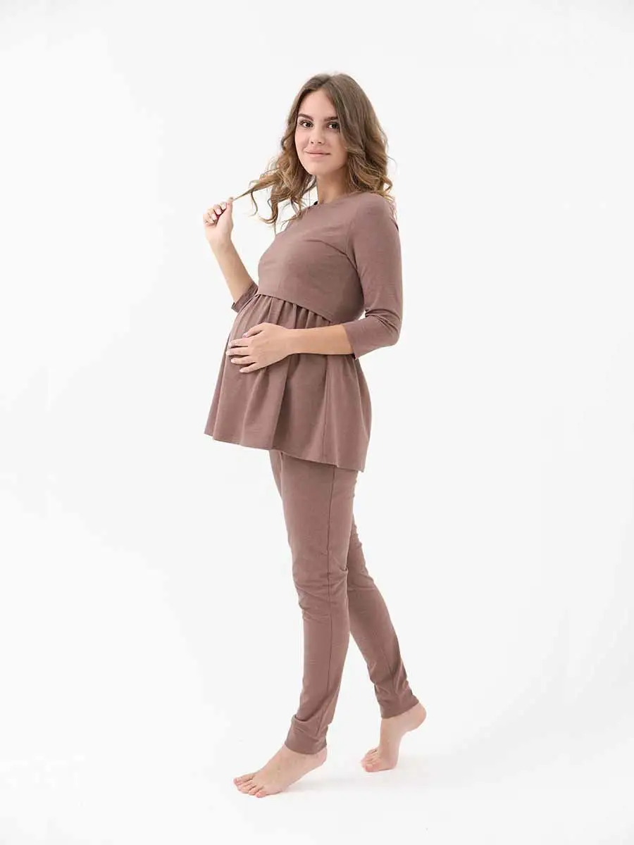 Костюм для беременных и кормящих 10728 брюки с туникой коричневый коричневый