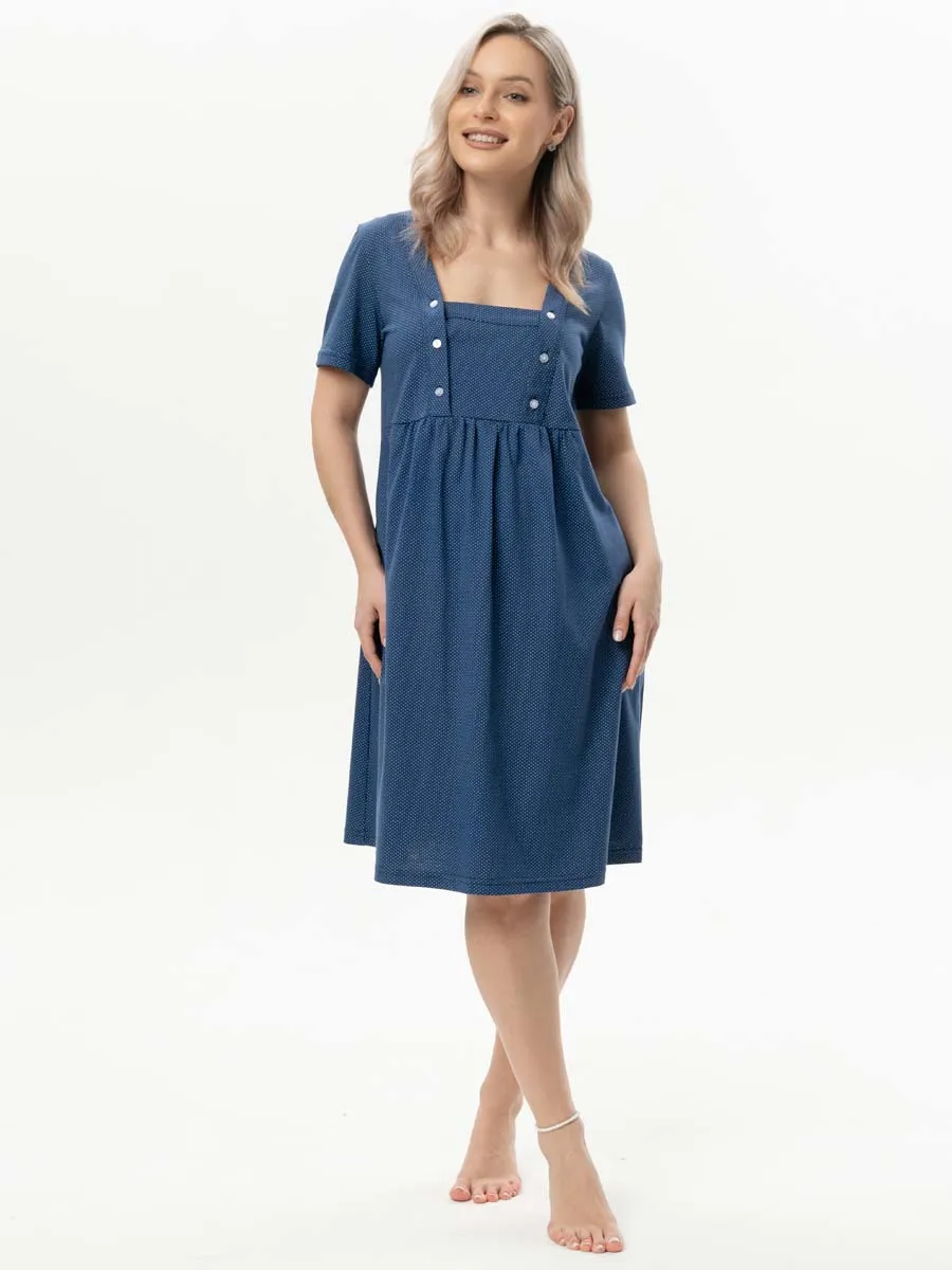 Ночная сорочка для беременных и кормящих хлопок 55701 синий/белый