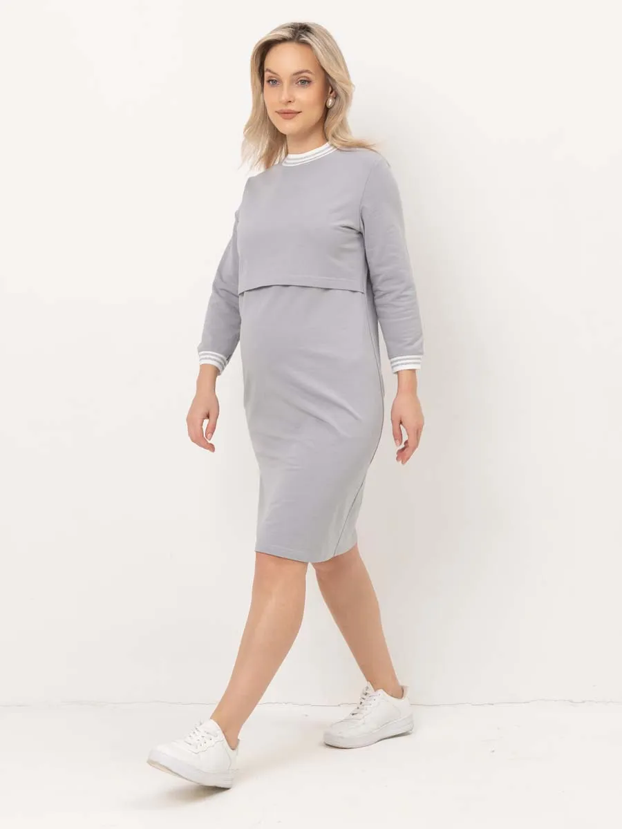 Платье в офис для беременных и кормящих 69114 серый