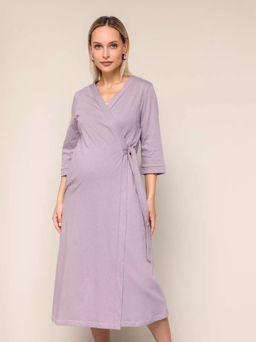 Халат и сорочка для беременных и кормящих в роддом костюм бежевый/молочный