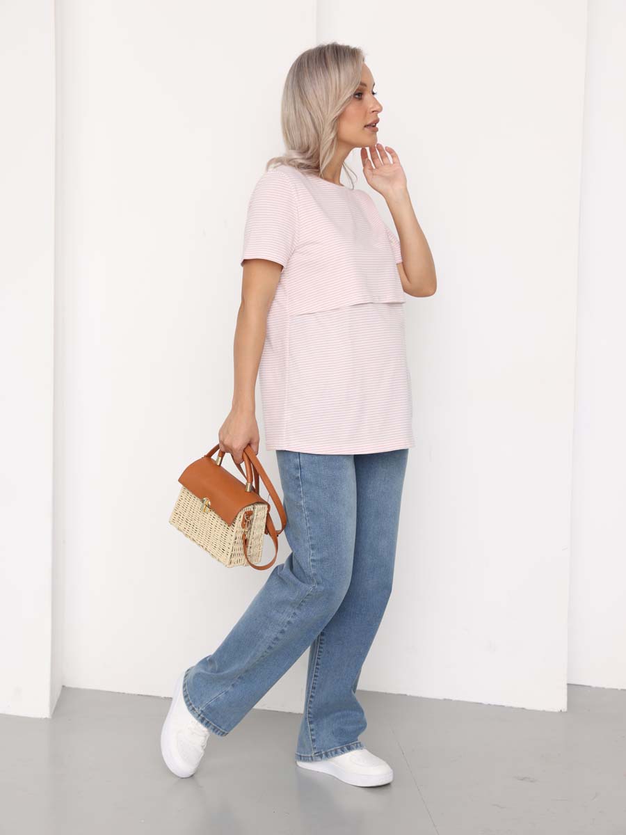 Футболка для беременных и кормящих 73301 белый/бежевый