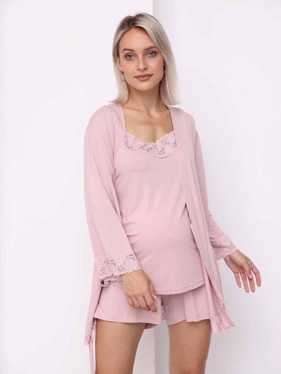 Пеньюар халат майка и топ для беременных и кормящих розовый