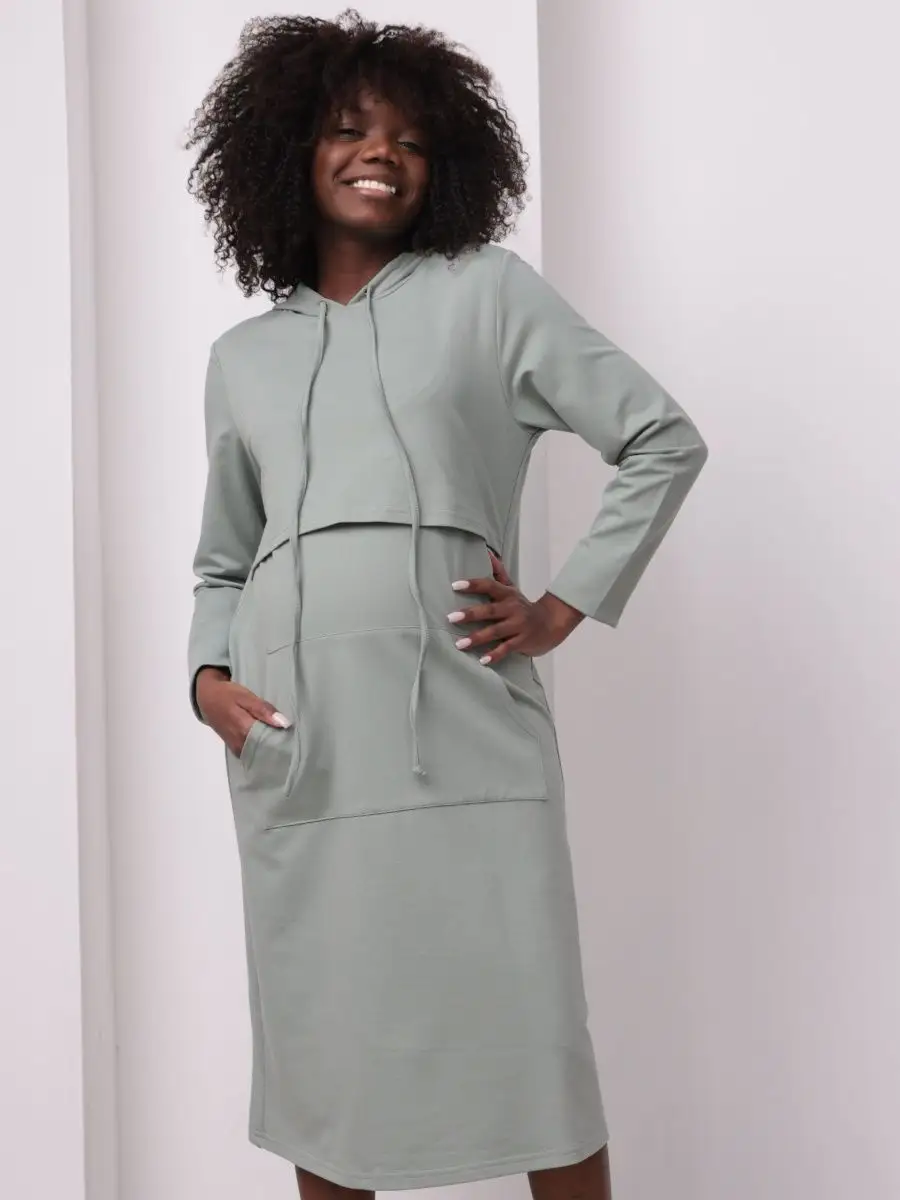 Платье женское для беременных и кормящих 60014 в офис оливковый