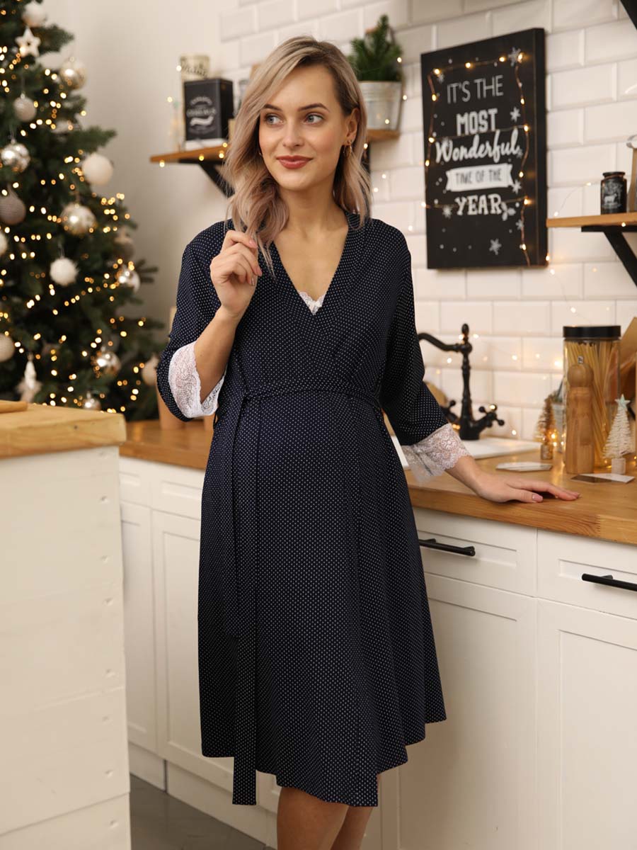 Комплект для беременных и кормящих халат с сорочкой 15732 синий/белый