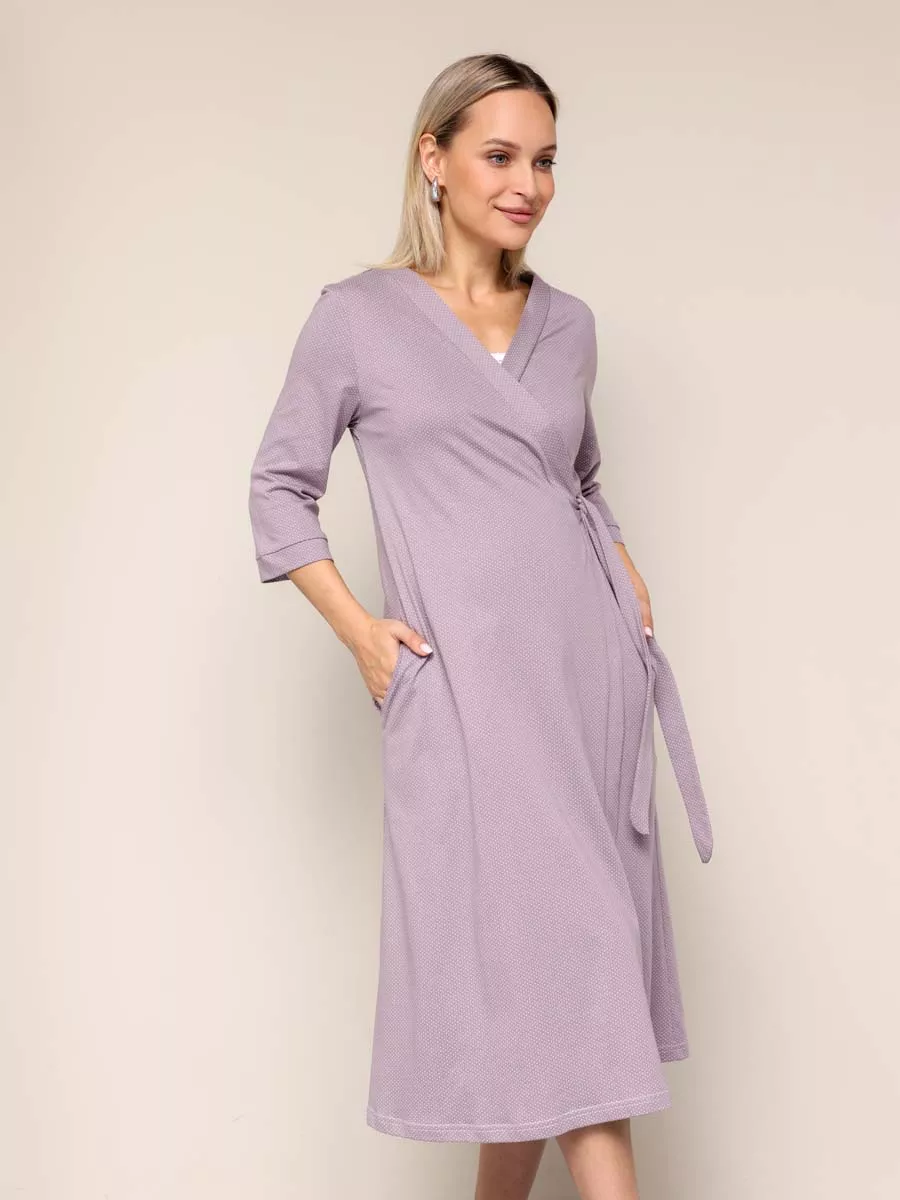 Халат и сорочка для беременных и кормящих в роддом костюм бежевый/молочный