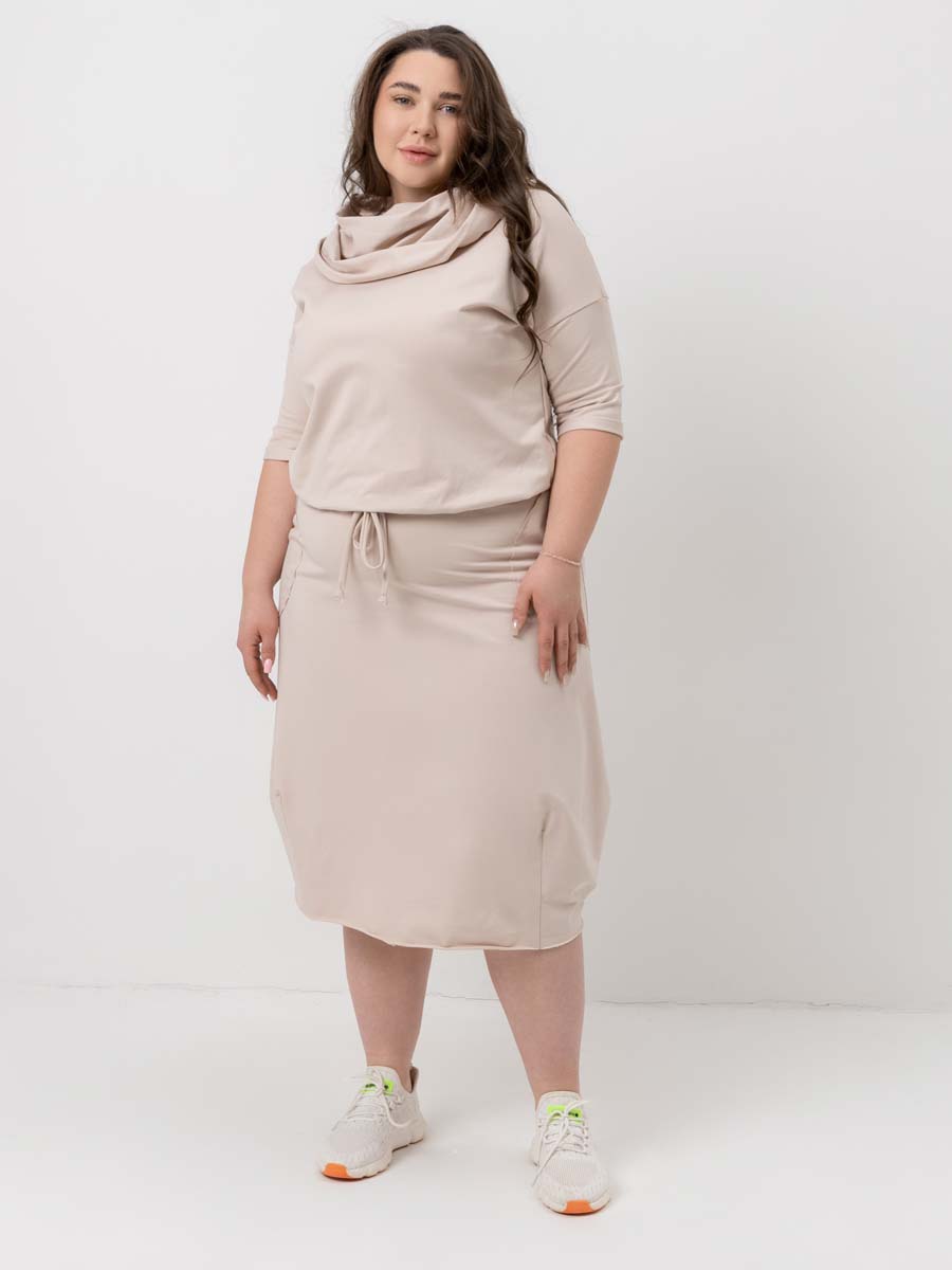 Платье для беременных длинное повседневное в офис plus size бежевый