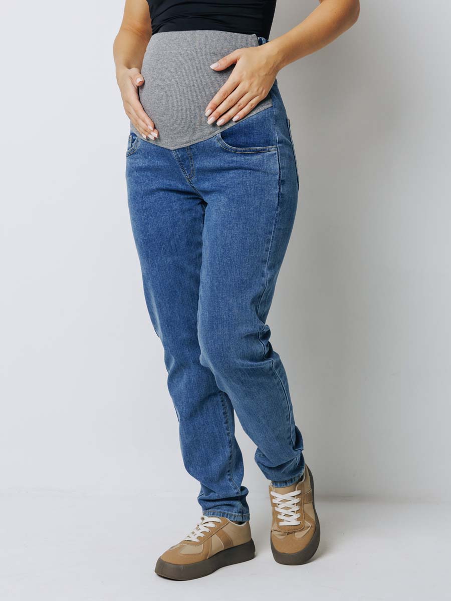 Джинсы момы для беременных с бандажом 67812 в офис светло-синий