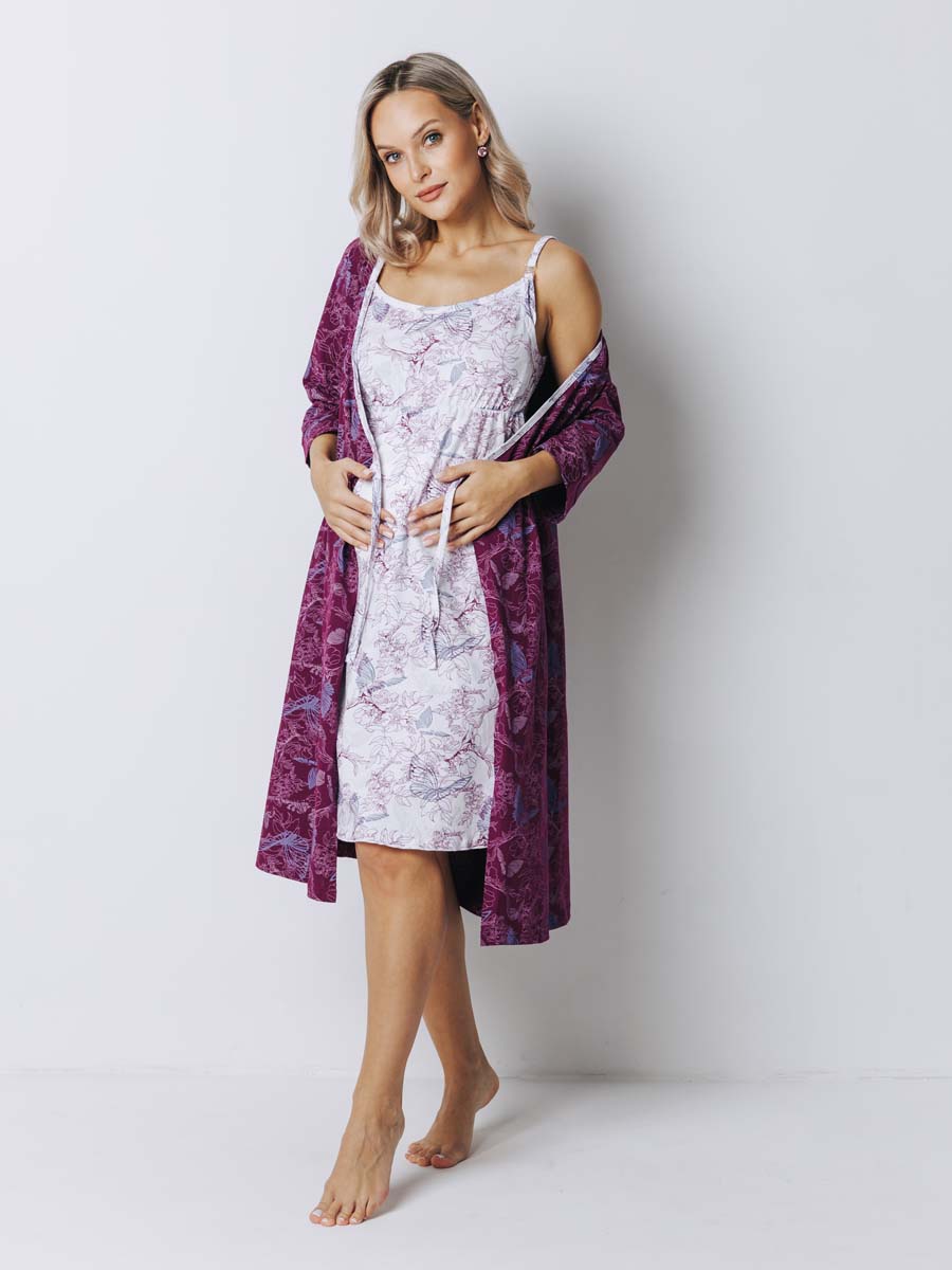 Халат с сорочкой для беременных и кормящих в роддом бордовый/белый бордовый/белый