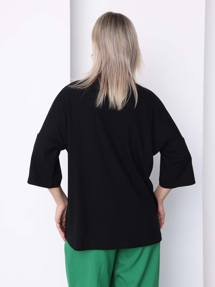 Джемпер оверсайз в рубчик с рукавом 3/4 для беременных черный