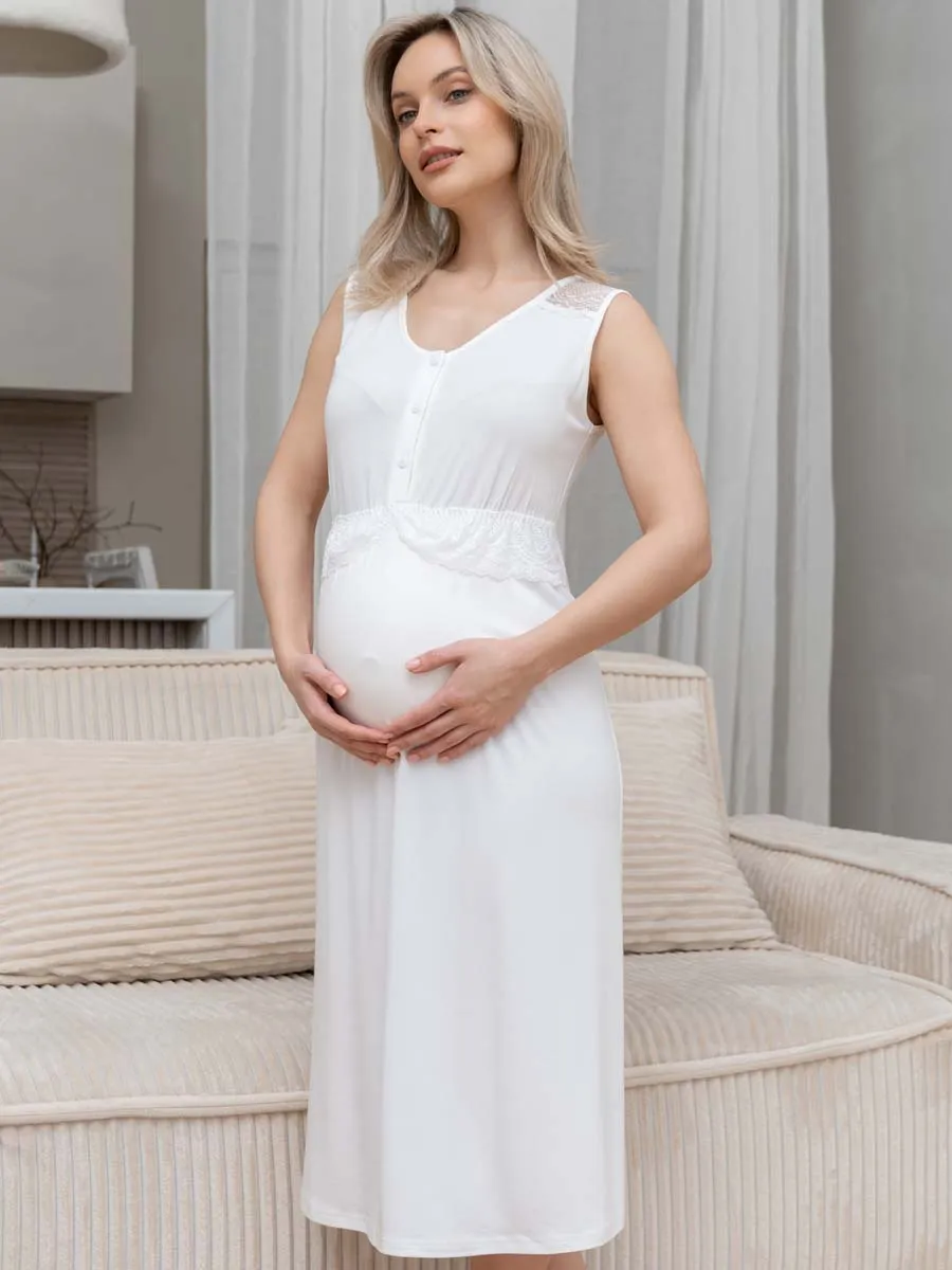 Ночная сорочка в роддом для беременных и кормления молочный