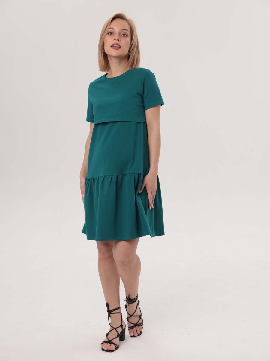 Платье женское летнее для беременных и кормящих мам в офис изумрудный