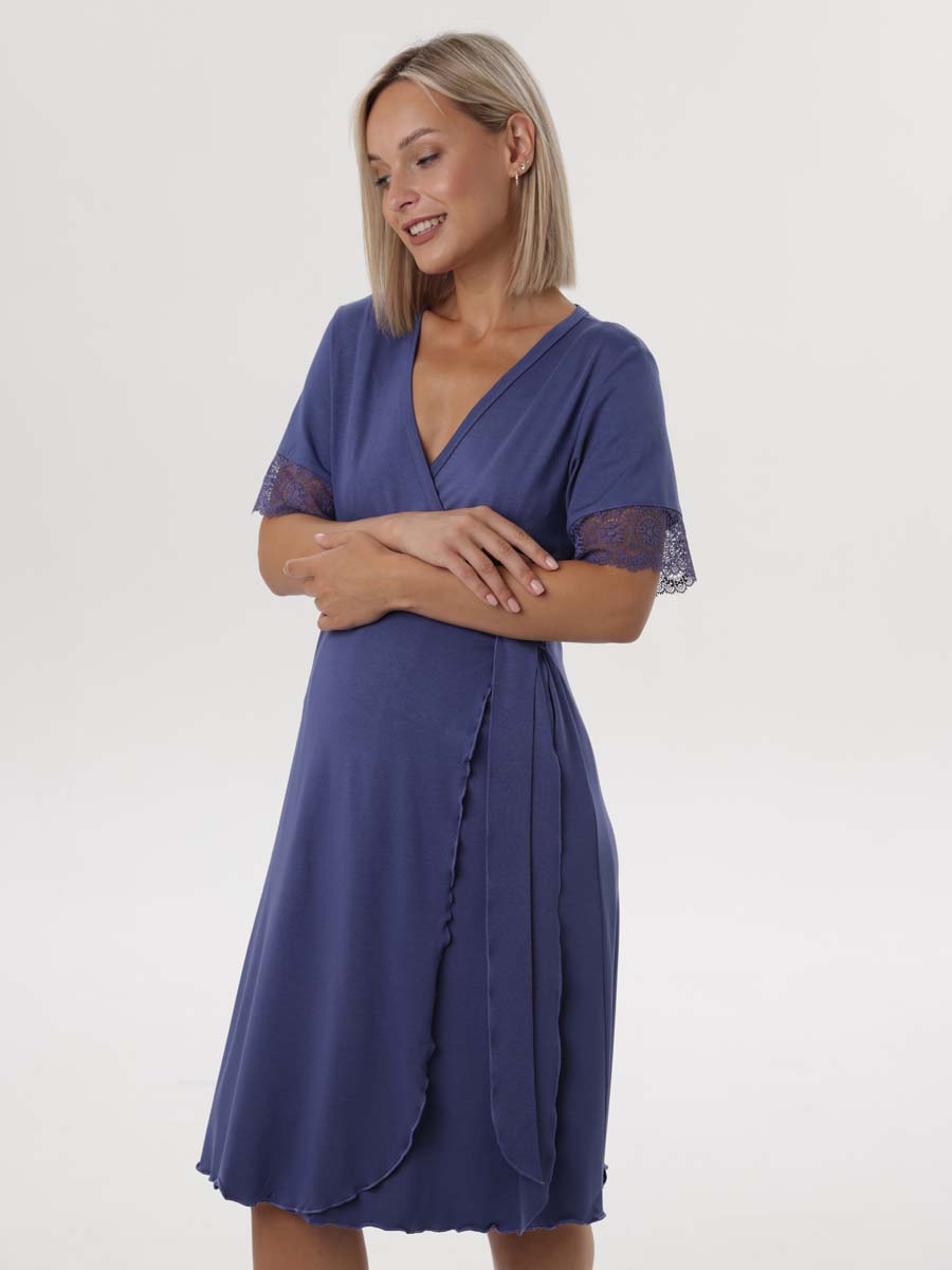 Комплект халат с сорочкой 19332 для беременных и кормящих сапфировый