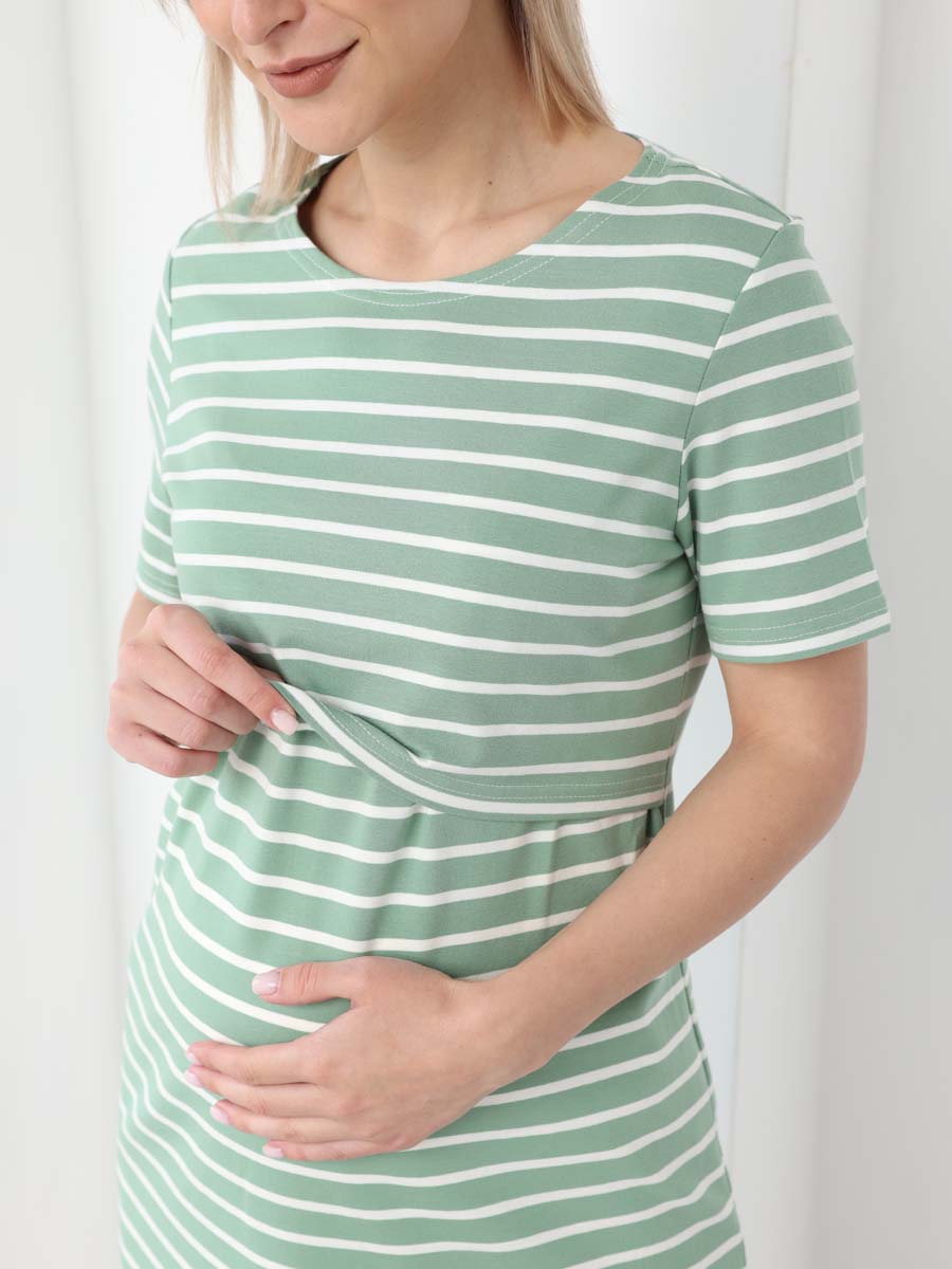 Платье женское для беременных и кормящих мам в офис оливковый/молочный