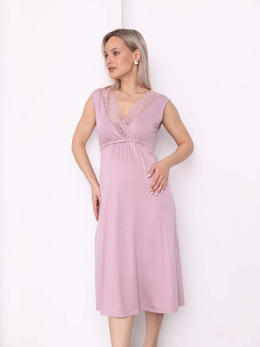 Сорочка ночная для беременных и кормления в роддом пудровый