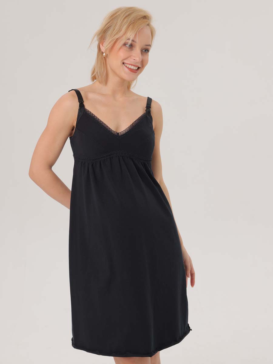 Сорочка в роддом ночнушка для беременных и кормящих черный