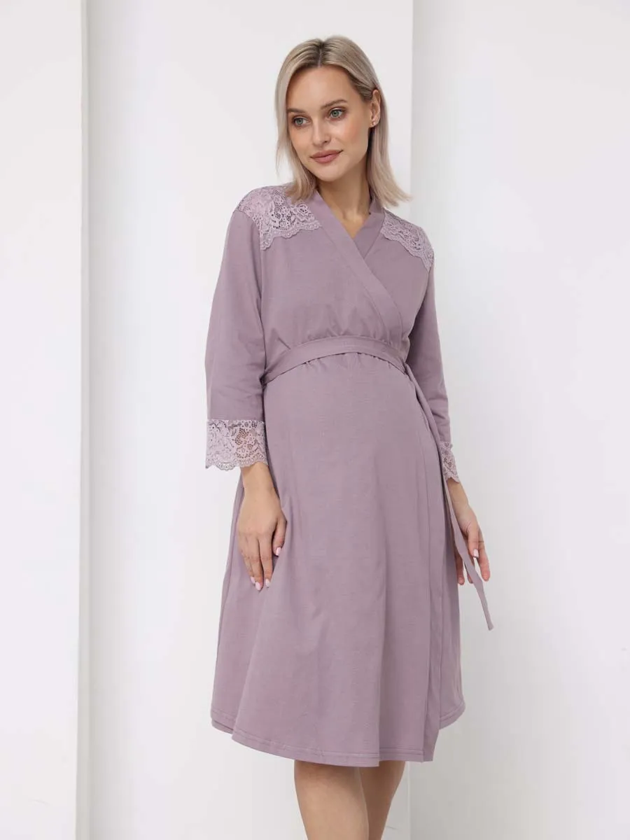 Халат с сорочкой для беременных и кормящих в роддом 21120 кофейный