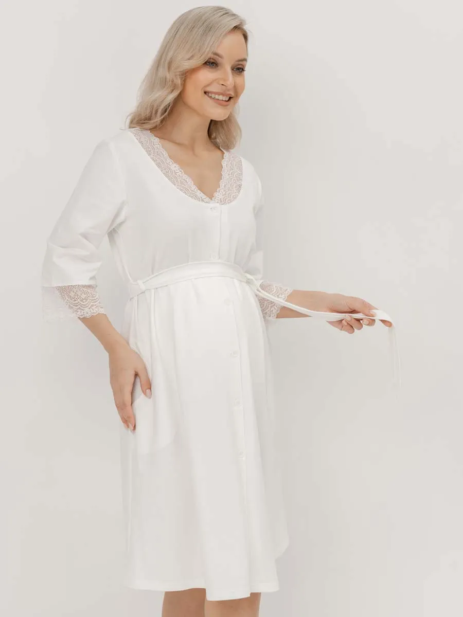 Халат домашний для беременных и кормления молочный