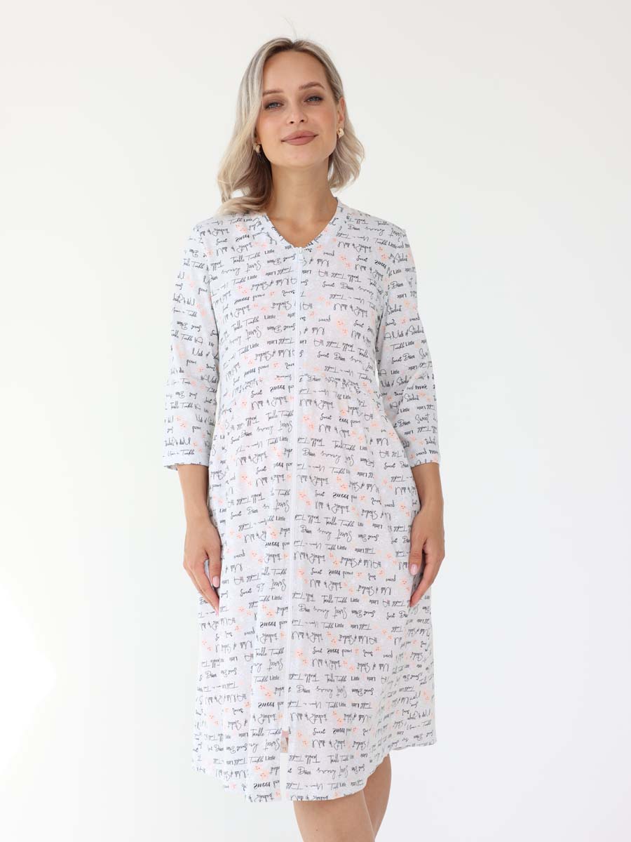 Халат и сорочка для беременных и кормящих в роддом 27320 серый/розовый