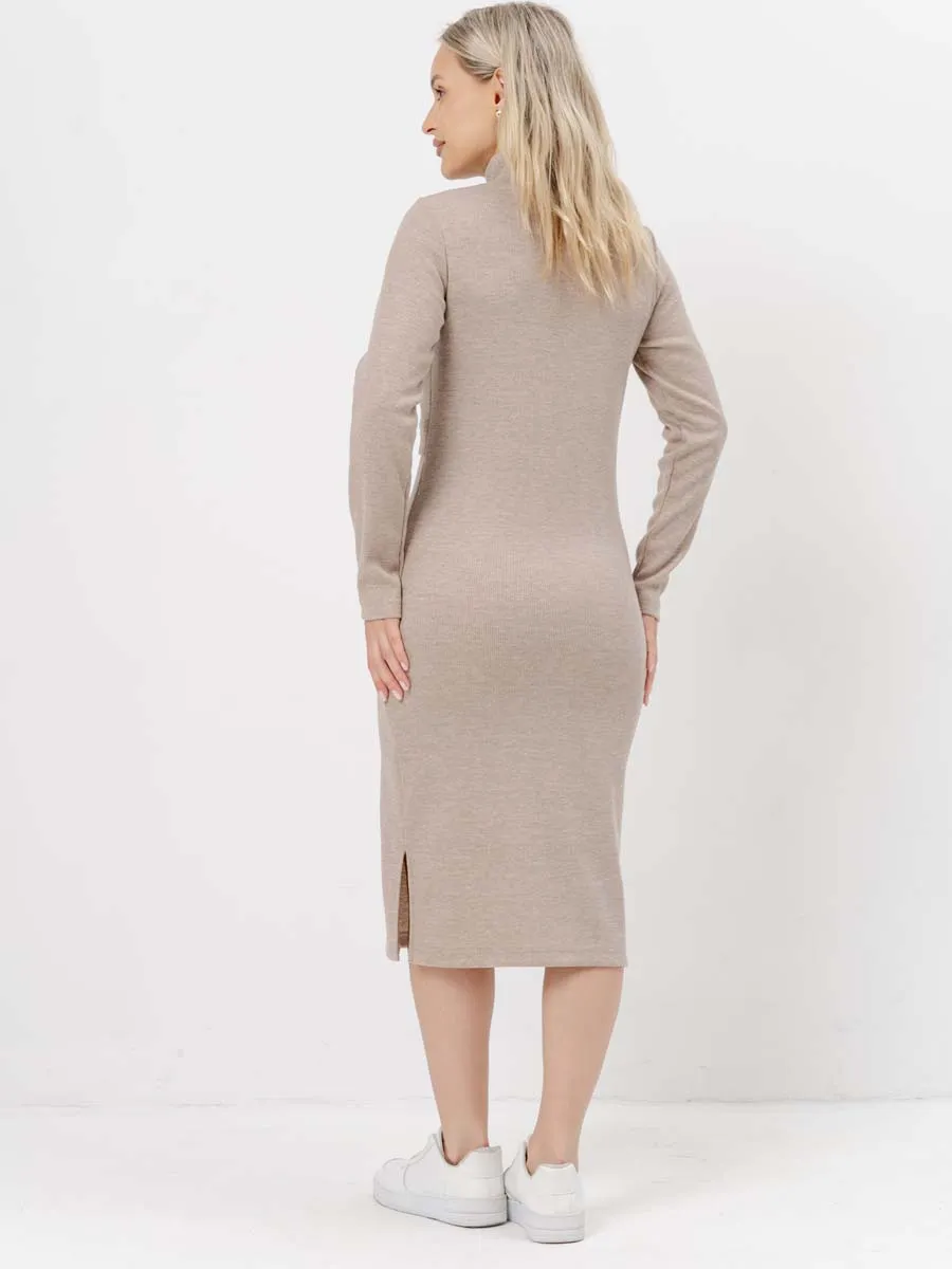 Платье вязаное для беременных и кормящих в офис 54504 бежевый
