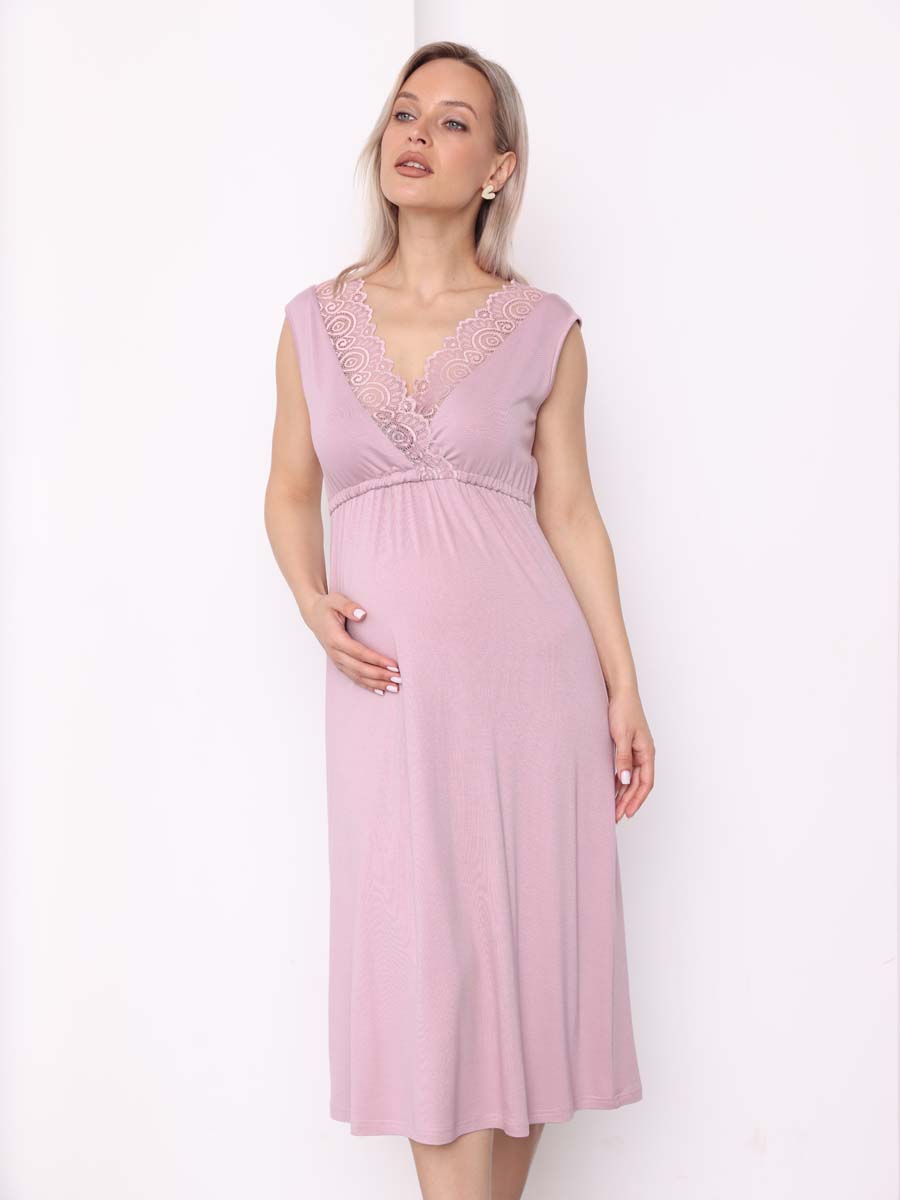 Сорочка ночная для беременных и кормления в роддом пудровый