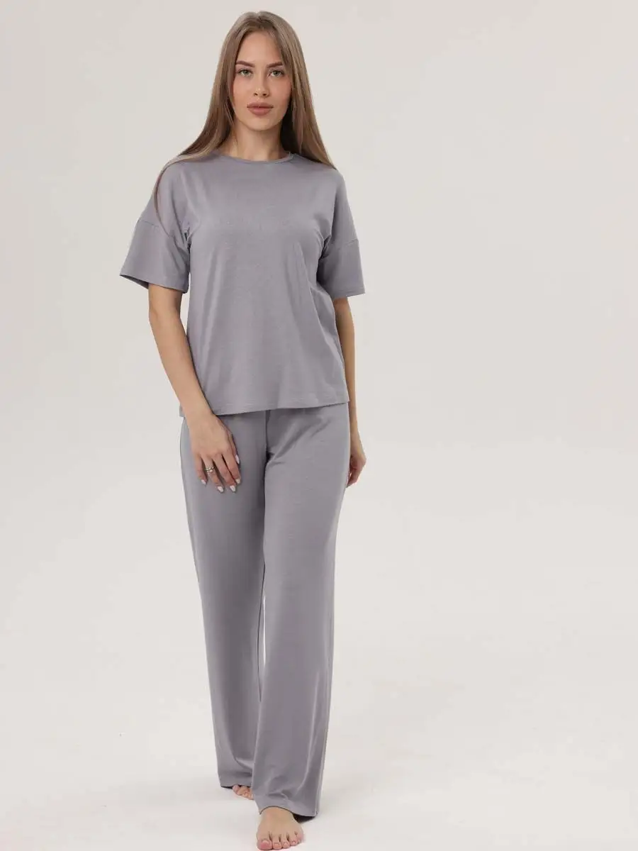 Костюм оверсайз домашний штаны футболка серый