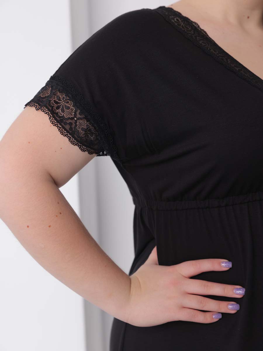 Ночная сорочка для беременных и кормящих в роддом черный