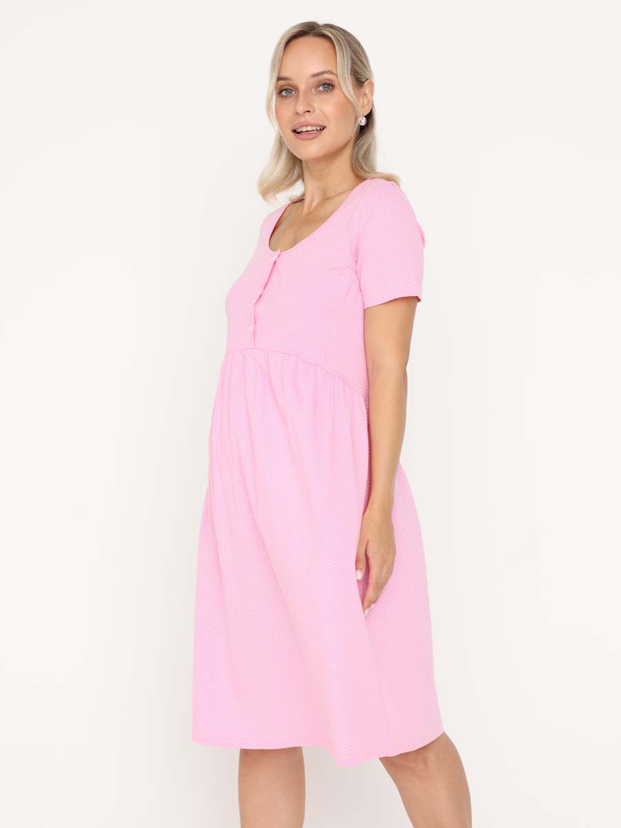 Сорочка в роддом ночнушка для беременных и кормящих розовый/белый