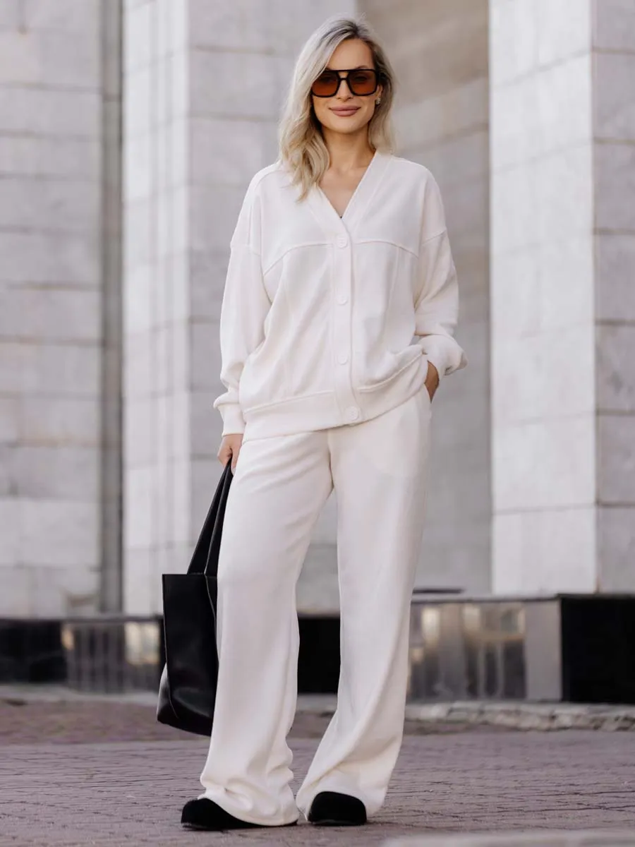 Костюм вельветовый бомбер брюки молочный