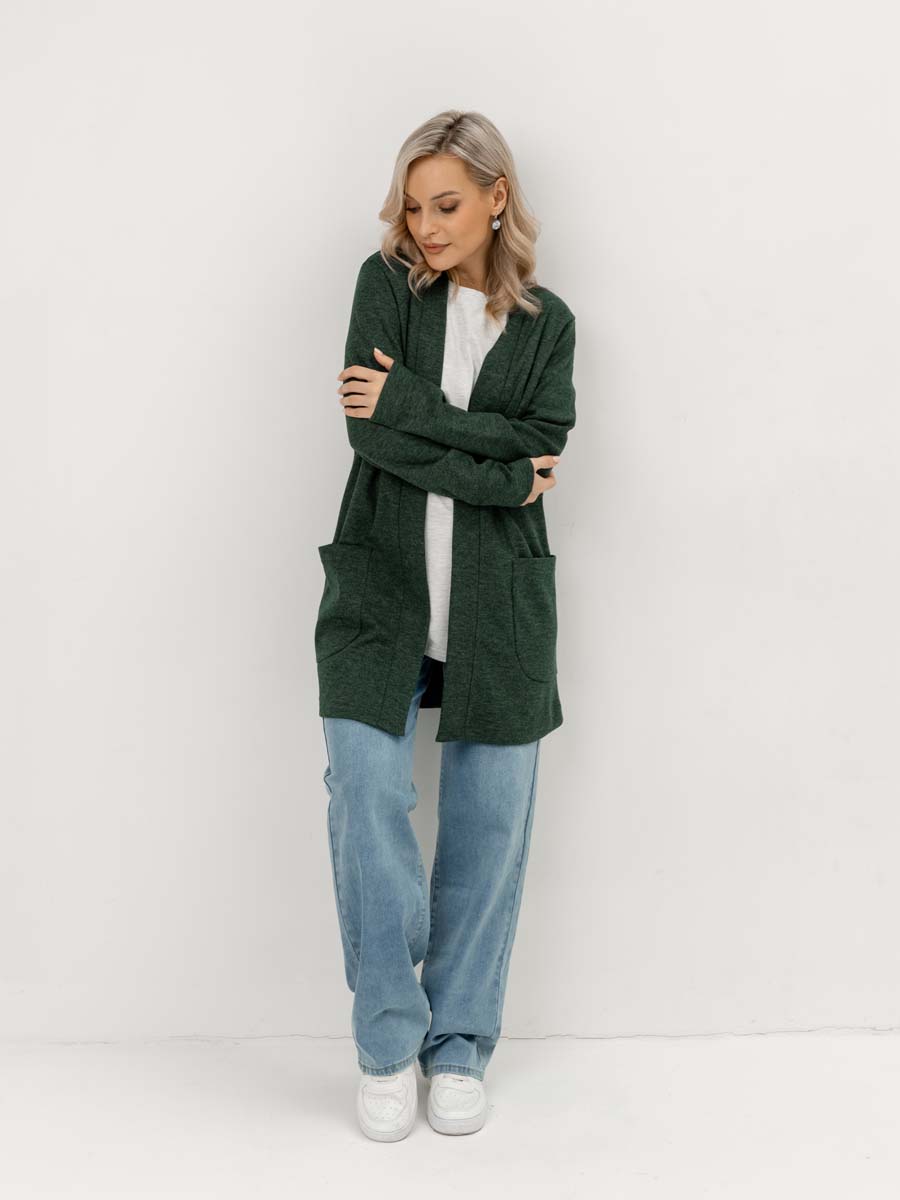 Жакет удлиненный трикотажный кардиган для беременных зеленый