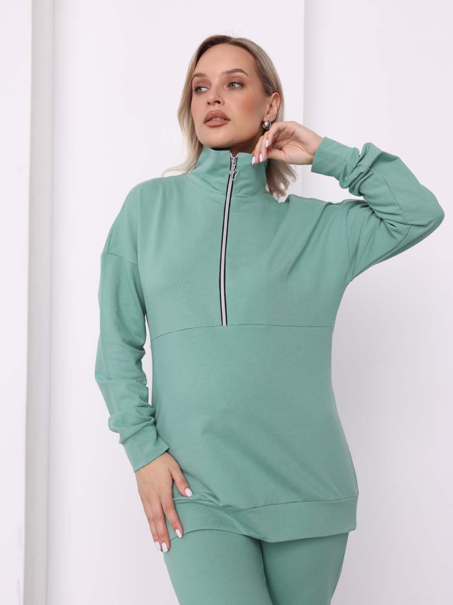 Костюм для беременных и кормящих трикотажный с брюками оливковый/зеленый